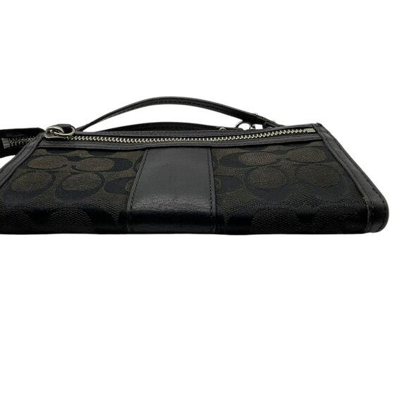 Coach Signature Black Canvas Jacquard Leather Stripe Wristlet Wallet - Picture 5 of 12